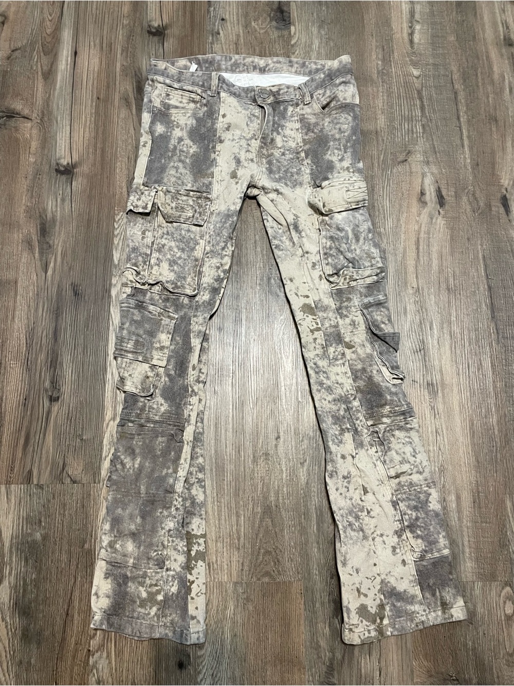 Men’s Smoke Rise Bleached Gray Tie-Dye Cargo Pants size 34 pre-owned